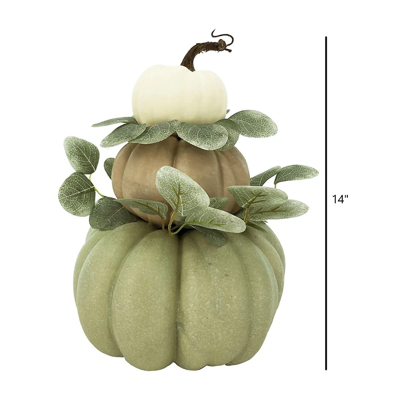 Way to Celebrate Harvest Cream & Green 14" Pumpkin Stack Decoration