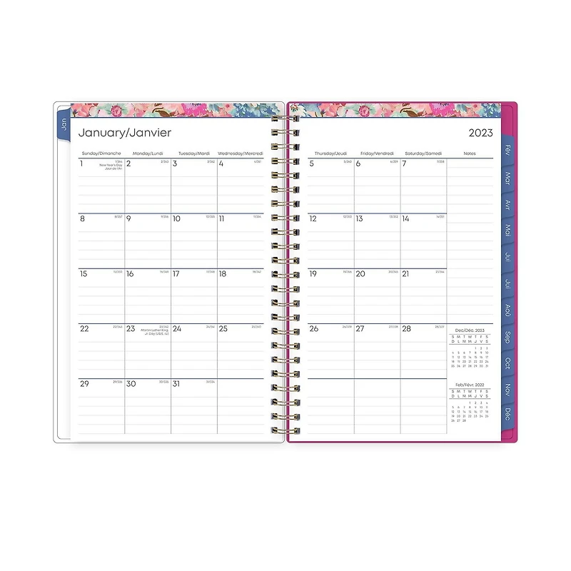 Agenda hebdomadaire/mensuel 2023, 5 po x 8 po, Blue Sky, motif éclatant Monique
