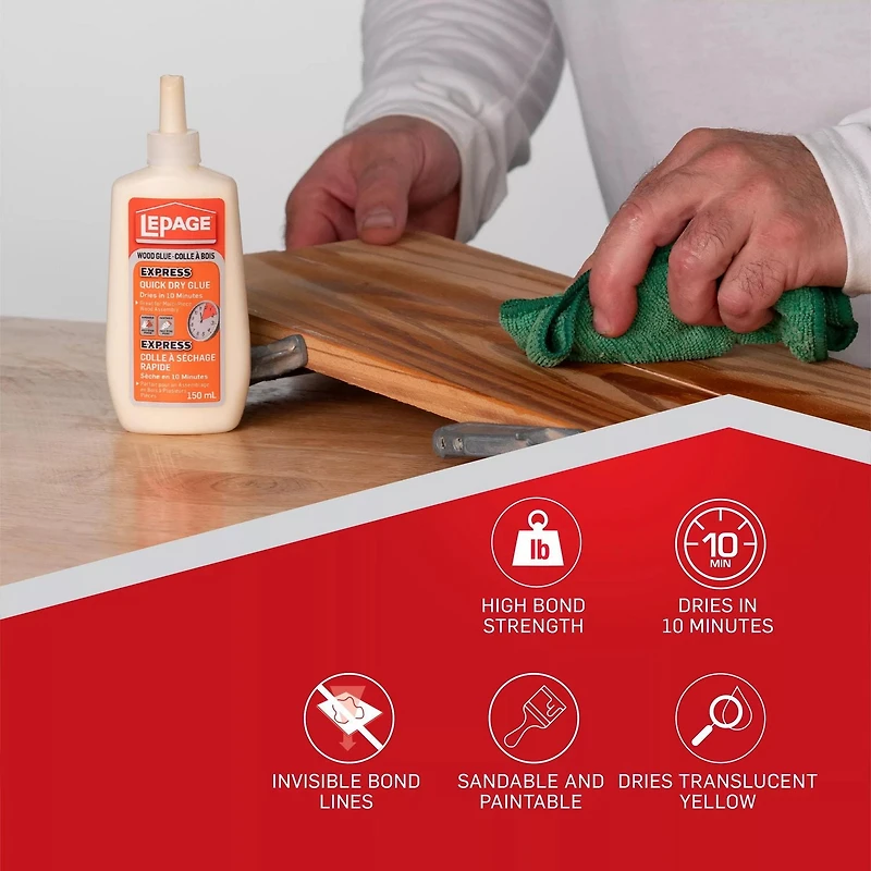 LePage Express Quick Dry Wood Glue, 150 mL, dries in 10 minutes