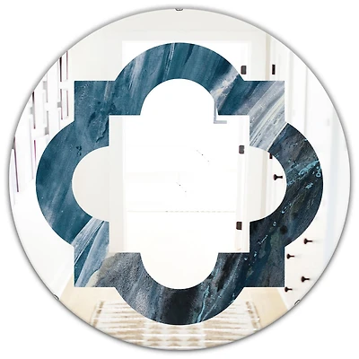Designart 'Splash Blue Indigo' Miroir mural rond moderne - Quatrefoil 32x32