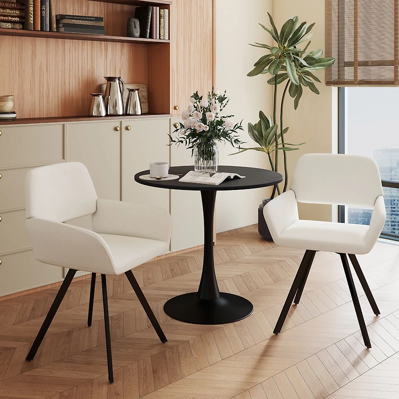 Ensemble de 2 chaises pivotantes rembourrées Homy Casa avec dossier ajouré, fauteuil d'appoint avec accoudoirs pour salon, tissu beige