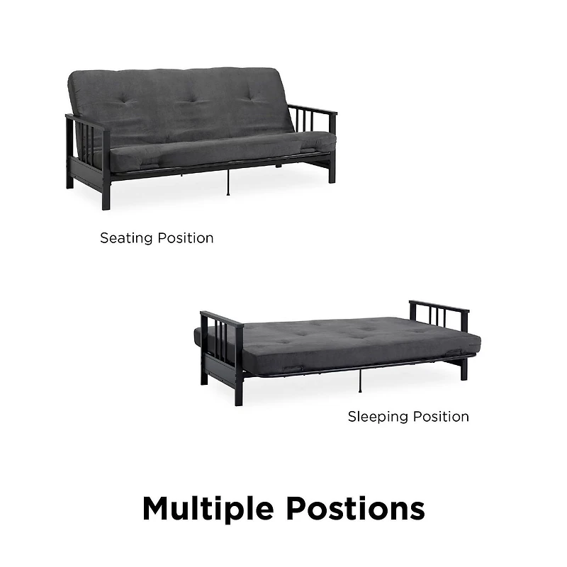 Harlow Full Metal Arm Futon with 6” Thermobonded High Density Polyester Fill Futon Mattress
