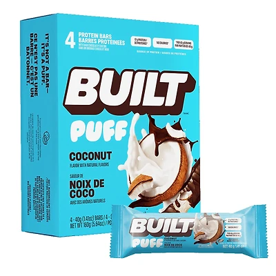 Built Bar, Noix de Coco Puffs 40g x 4 Comptes