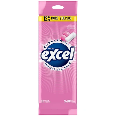 EXCEL, Bubblemint Flavoured Sugar Free Chewing Gum, 18 Pieces, 3Packs, 3 Packs, 18Pellets