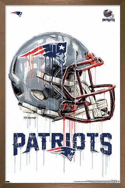 NFL New England Patriots - Drip Helmet 20 Wall Poster, 22.375" x 34" Framed