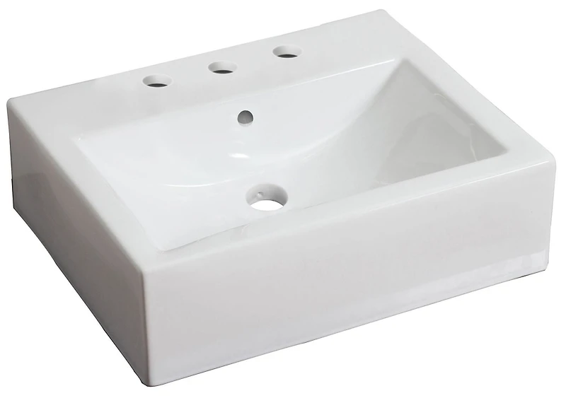 21-in. W Wall Mount White Bathroom Vessel Sink Set For 3H8-in. Center Faucet AI-26129