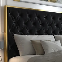 Lit, 60 po Contemporaine en Velours et Métal - Noir et Or