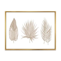 Designart Tropical Beiges Leaves FLOAT FRAME WALL ART