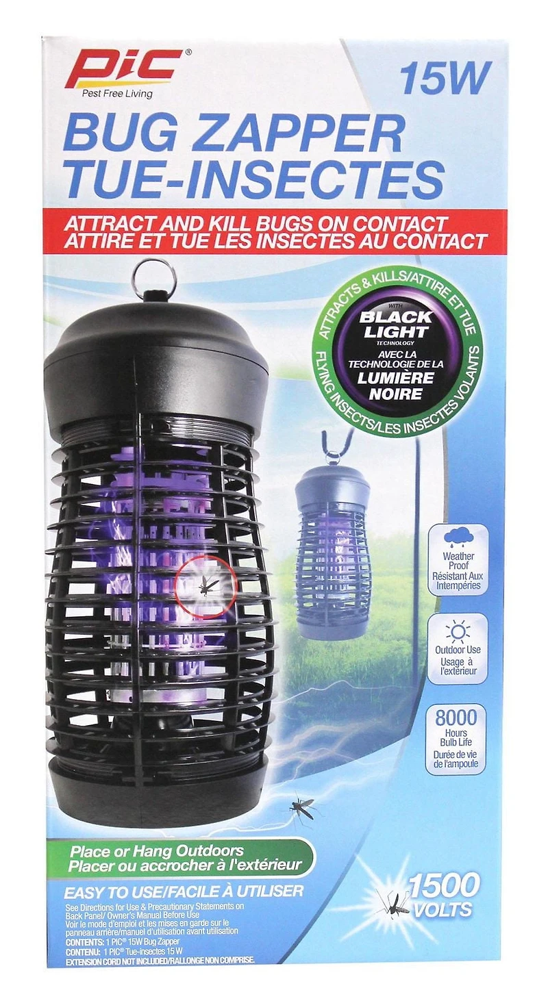 PIC® 15W BUG ZAPPER, ATTRACTS AND KILLS BUGS ON CONTACT!