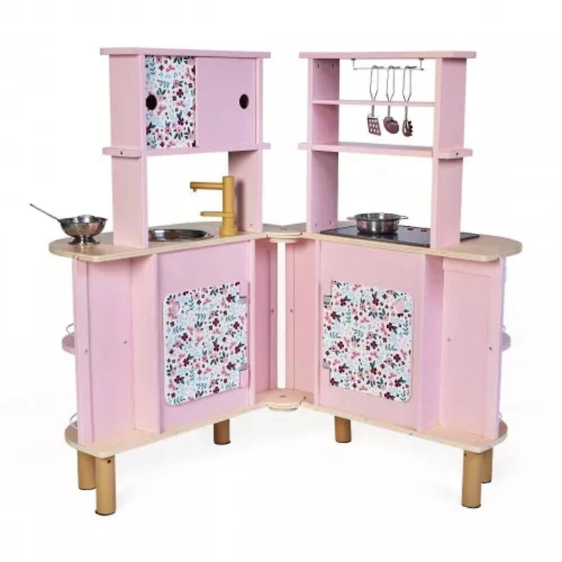 Janod Twist Cuisine - Cuisine en Bois Extensible Double Face avec 8 Accessoires - 86 cm de Hauteur - Jeu de Simulation - Pour les Enfants de 3 à 6 Ans