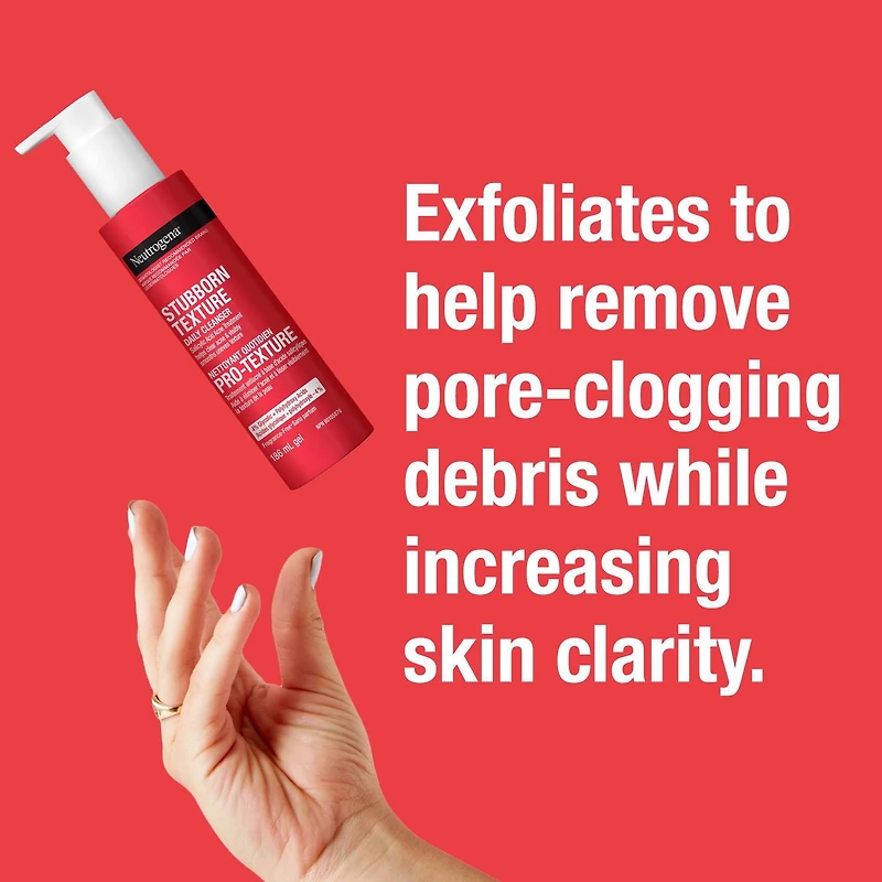 Nettoyant quotidien Neutrogena Pro-texture. Traitement antiacné. Acide salicylique, acides glycolique + polyhydroxylé. Sans parfum 186 ml