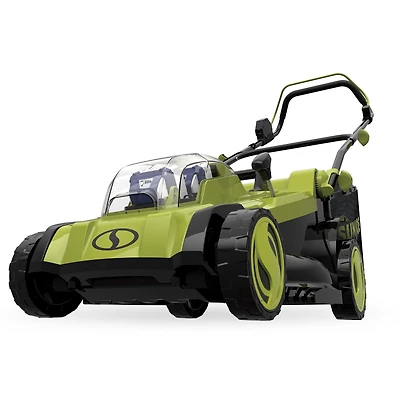 Ensemble tondeuse à gazon sans cordon iON+ de 48 V Sun Joe 24V-X2-17LM, 43 cm, 6 positions, avec 2 batteries de 4,0 Ah, double chargeur et sac à herbe