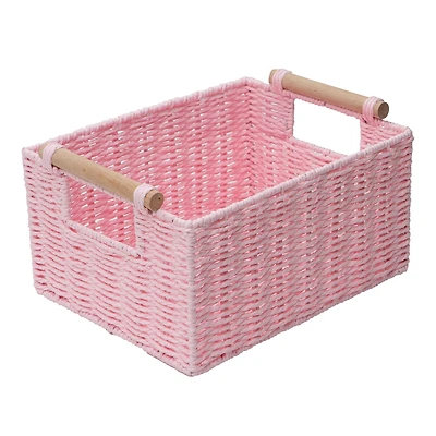 Panier de rangement décoratif rectangulaire en corde de papier tissée Zenna Home rose perle