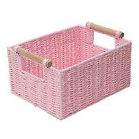 Panier de rangement décoratif rectangulaire en corde de papier tissée Zenna Home rose perle