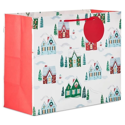 Grand sac-cadeau Hallmark de Noël – Format horizontal (Maisons enneigées)