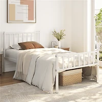 Fullfurnique Minimalist Metal Bed Frame with Vertical Bar Headboard and Footboard, Queen, White