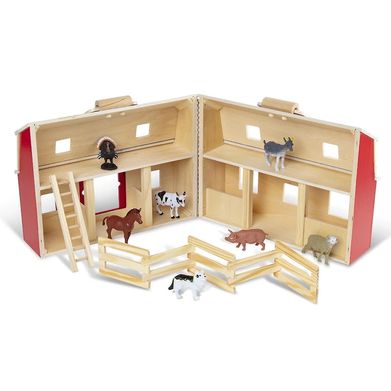 Melissa & Doug Fold and Go Wooden Barn With 7 Animal Play Figures
