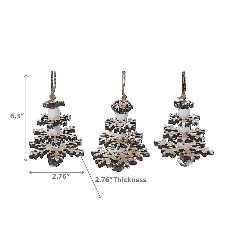Ornement Flocon De Neige En Bois - Lot De 12