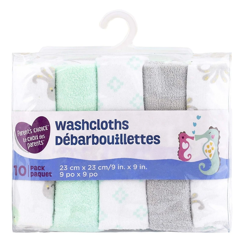 Parent’s Choice Washcloths, Neutral, Pack of 10, 9 x 9 in