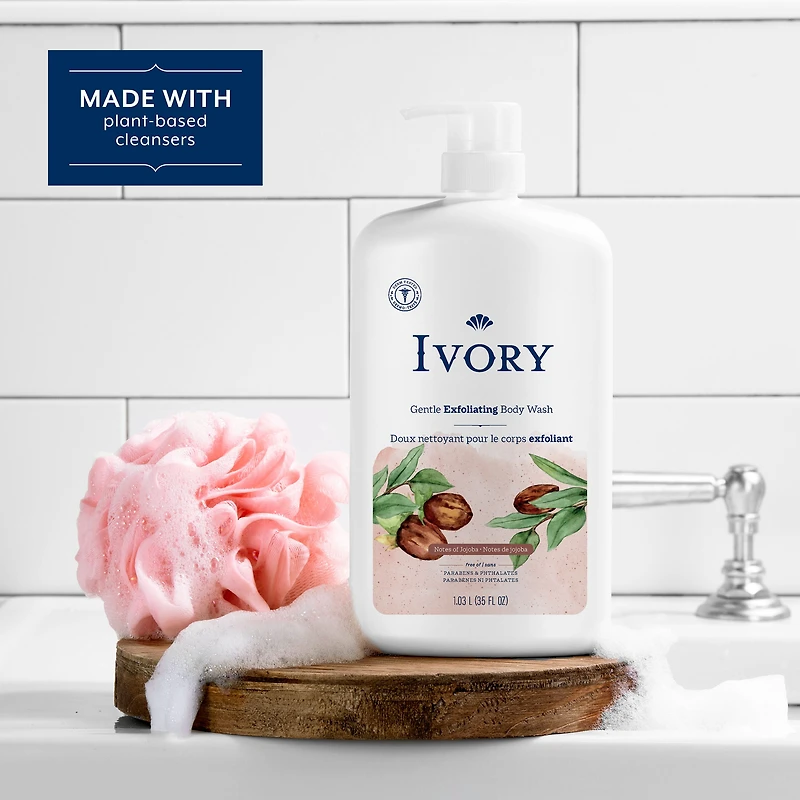 Ivory Gentle Exfoliating Body Wash, Notes of Jojoba Scent, 1035ML