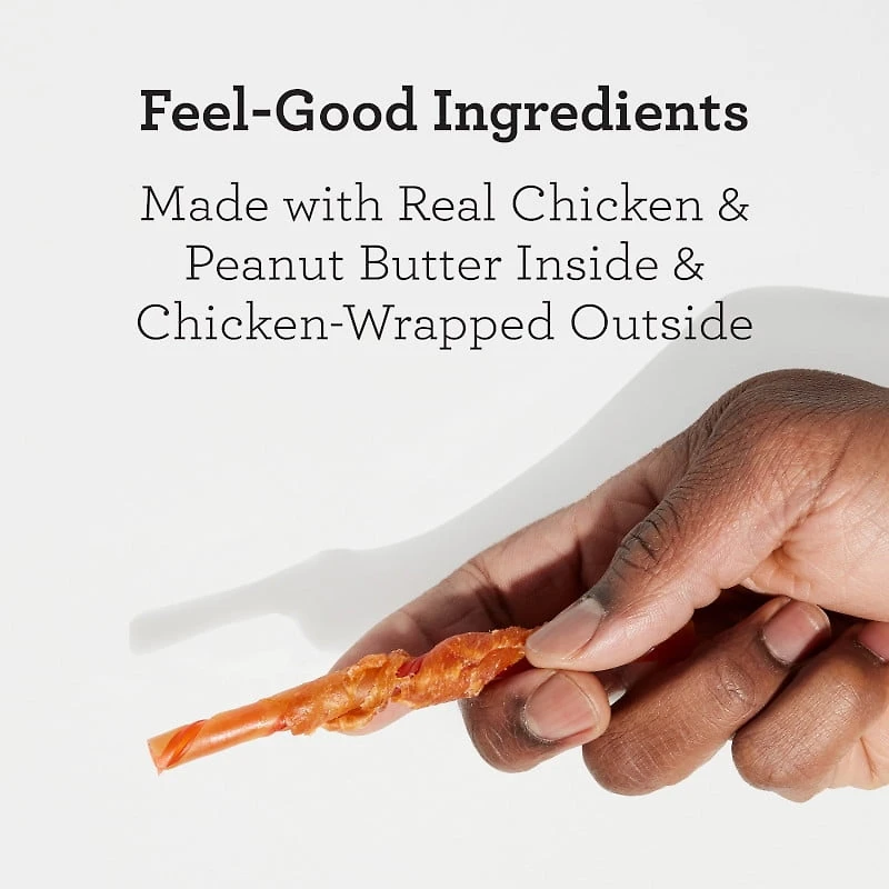 DreamBone Bâtons Torsadés à Mâcher pour Chien Enveloppés de Poulet, Offrez à Votre Chien des Gâteries Faciles à Digérer Sans Cuir Brut, Faites de Véritable Beurre d'Arachide, de Poulet et de Légumes, pour Tous les Chiens