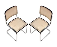 Chaise de salle à manger Buford en noir-naturel, chaise de salle à manger évasée du milieu du siècle, chaise de salle à manger en canne naturelle - Set 2