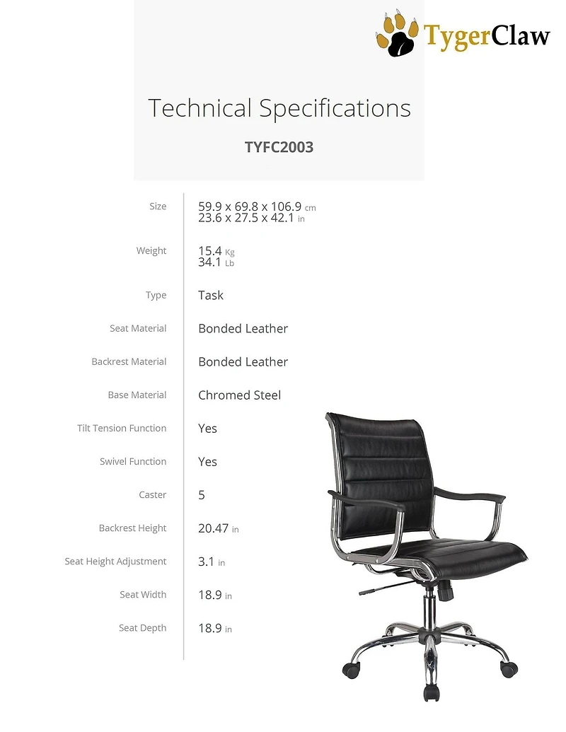 TygerClaw Mid Back Bonded Leather Office Chair