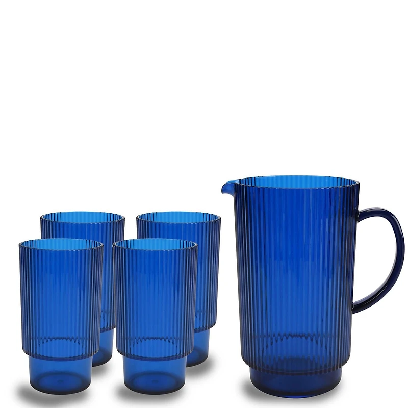 Blue Acrylic Pitcher and Highball Tumblers, Set of 5