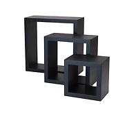 Ens. étagères hometrends cubes muraux en noir Tailles 5 x 5 x 3¾ po, 7 x 7 x 3¾ po, 9 x 9 x 3¾ po