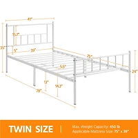 Fullfurnique Metal Platform Bed Frame with Headboard and Footboard, Twin, White