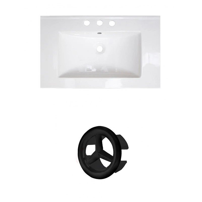 American Imaginations 37.75-in. W Floor Mount White Vanity Set For 3H8-in. Drilling Beige Top Biscuit UM Sink AI-20827