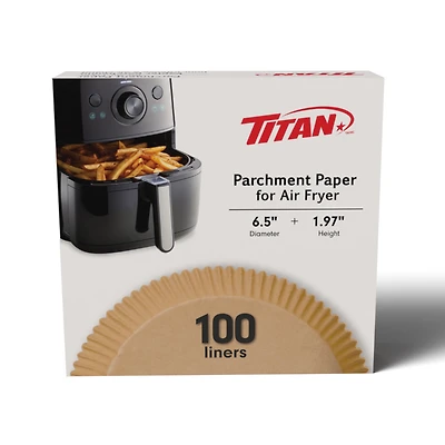 TITAN Parchment Paper Air Fryer Liners, Round Form, 16.5 cm, 100 Count