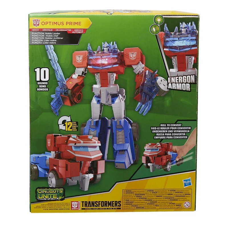 Transformers Bumblebee Cyberverse Adventures Dinobots Unite Roll N' Change, figurine Optimus Prime à conversion en roulant de 25 cm, dès 6 ans
