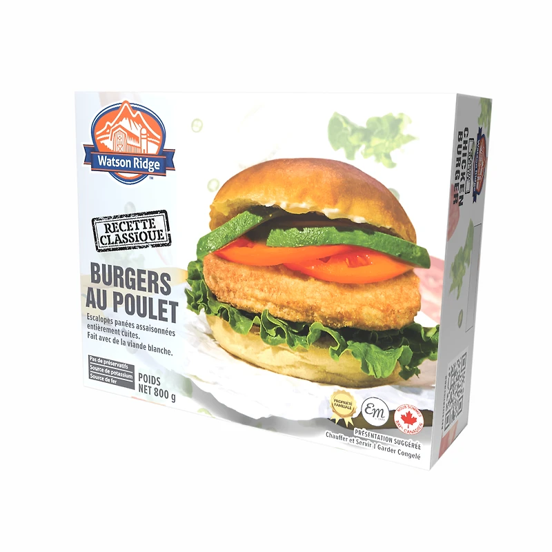 Burgers de poulet Watson Ridge 800 g de hamburger au poulet FC Watson Ridge
