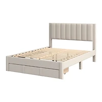Lit plateforme capitonné et rembourré avec rangement CorLiving Metro Beige en versions double/double, grand et très grand lit