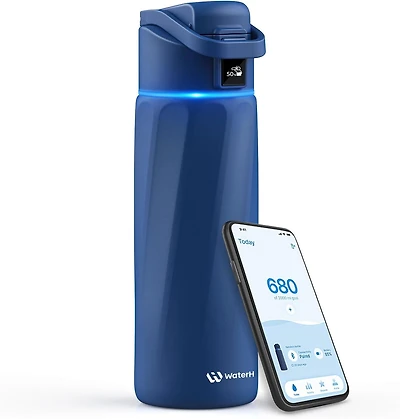 WaterH Boost 24 oz Magnetite Blue Stainless Steel Smart Water Bottle