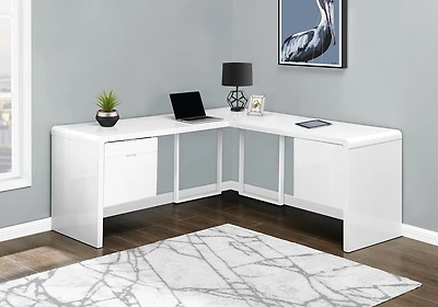 Monarch Specialties Bureau, Bureau À Domicile, Coin, Configuration Gauche, Droite, Tiroirs De Rangement, 72"l, Forme De L, Travail, Ordinateur Portable, Stratifié, Métal, Blanc Lustré, Contemporain, M