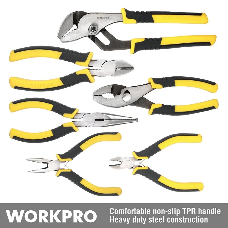 WorkPro Pliers Set - 6 Piece, Non-slip TPR handle