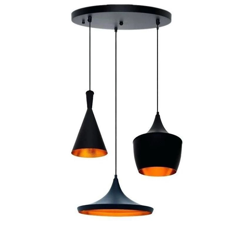 Carol pendant set, 3 lights pendant, adjustable high with black finish outside and gold finish inside