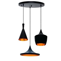 Carol pendant set, 3 lights pendant, adjustable high with black finish outside and gold finish inside