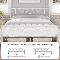 Fullfurnique Metal Platform Bed Frame with Cloud Inspired Design Headboard, Twin, White
