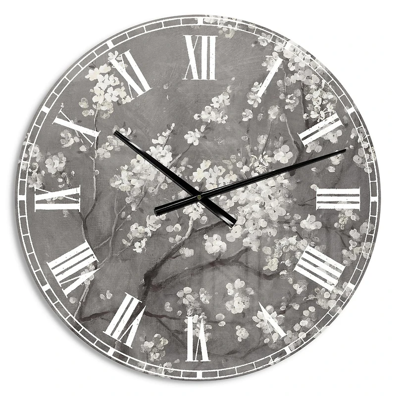 Designart 'White Cherry Blossoms I' Traditional wall clock