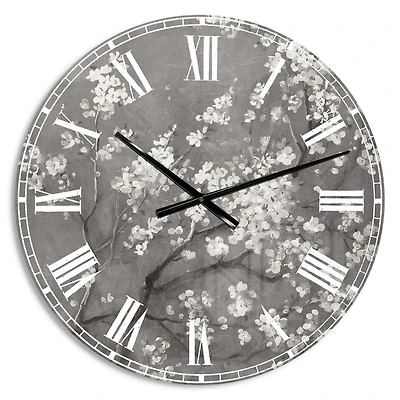 Designart 'White Cherry Blossoms I' Traditional wall clock