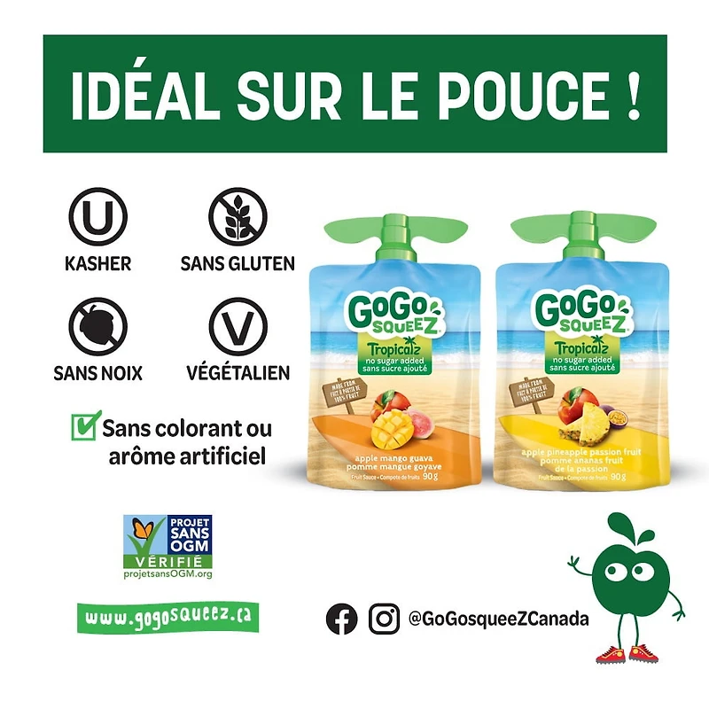 GoGo squeeZ Tropicalz Fruit Sauce Variety Pack, Mango Guava, Pineapple Passion Fruit, No Sugar Added. 90g per pouch, Pack of 12, 1.08kg