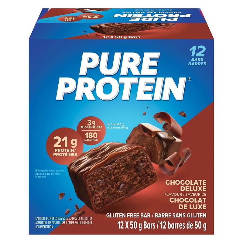 Pure Protein Chocolate Deluxe Bars | 21g Protein | Gluten Free | 3g Sugar | 12 x 50g Bars | High Protein Snack for Energy & Muscle Recovery, High Protein, gluten free