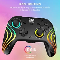 Turtle Beach Afterglow Wave Wireless RGB Gaming Controller (Black) - Officially Licensed for Nintendo Switch 2, Nintendo Switch - Customizable Lighting, TMR Sticks, RBG