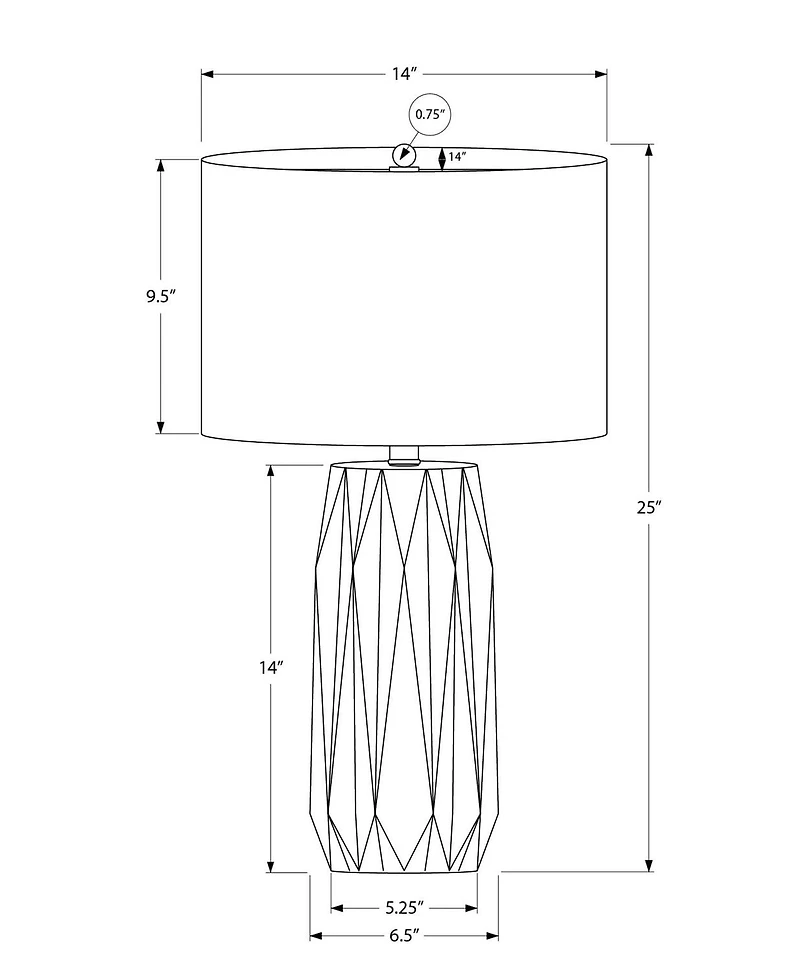 Monarch Specialties  Luminaire, 25"h, Lampe De Table, Noir Céramique, Teinte Ivoire / Crème, Contemporain
