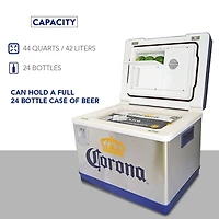 Corona 44-Quart Cruiser Iceless Cooler with Bottle Opener, 12V Travel Fridge, Holds 24 Bottles