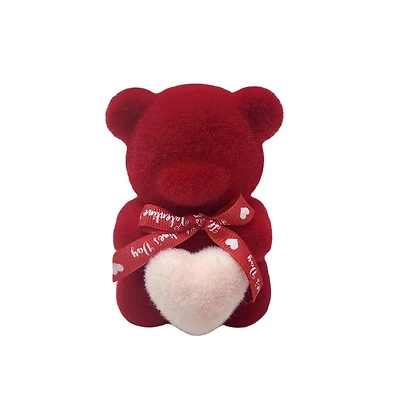 Way To Celebrate Valentine's Small Flocked Red Bear, 4"