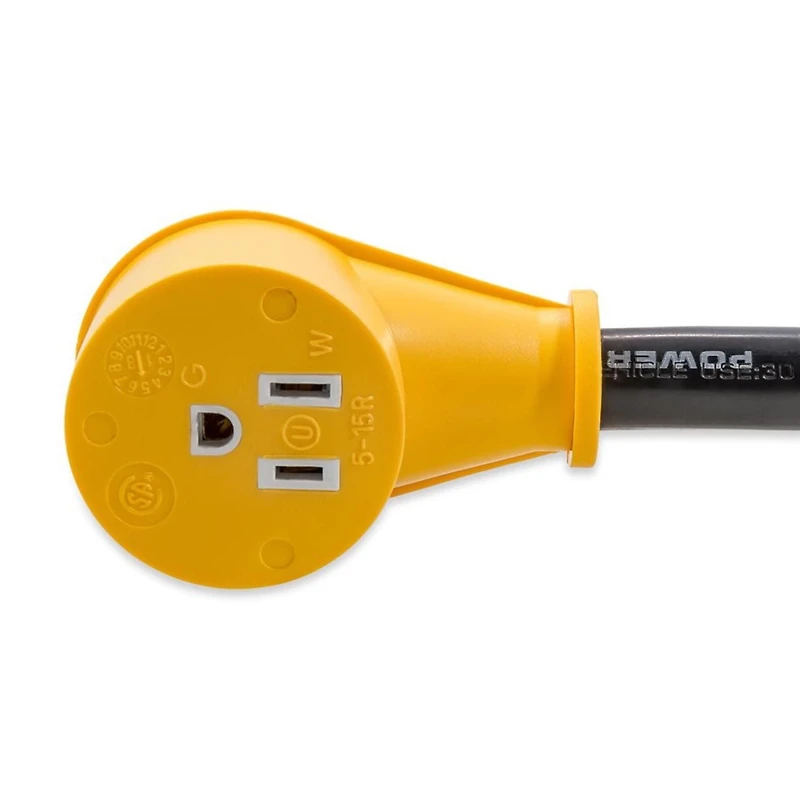 Adaptateur électrique Camco Heavy Duty RV Dogbone avec poignée PowerGrip (30 A mâle vers 15 A femelle, 30,5 cm, fils de calibre 10/3)